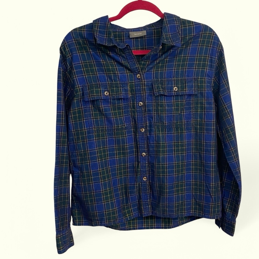Vintage Deadstock blue plaid ladies button down flannel shirt SM/M